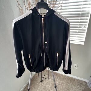Michael Kors Black and white Jacket with hoodie and Ribbed Cuffs